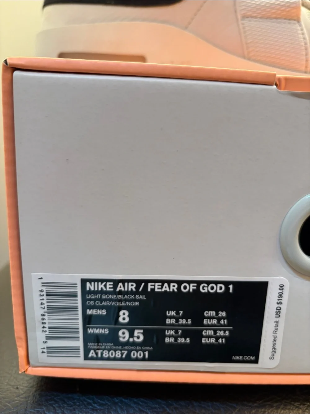 New in Box Nike Fear of God 1 Sneakers Men’s Size 8